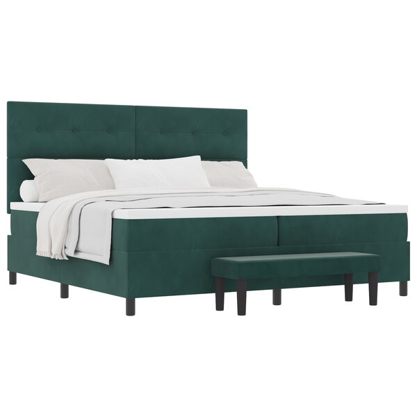 vidaXL Lit à ressorts avec matelas & banc vert foncé 200x200 cm velours