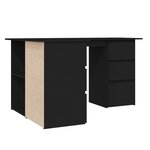 Bureau table poste de travail meuble d'ordinateur informatique étude d'angle 145 x 100 x 76 cm bois d'ingénierie noir 02_0023691