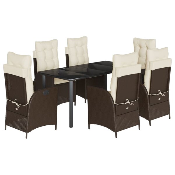 vidaXL Ensemble à manger de jardin et coussins 7 Pièces marron rotin