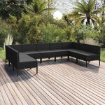 vidaXL Salon de jardin 9 Pièces avec coussins Résine tressée Noir