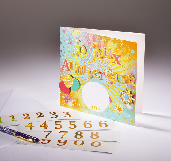 Carte double coll'âge- joyeux anniversaire générique ballons et étoiles