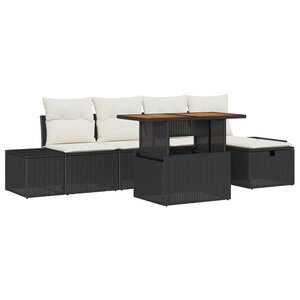 vidaXL Ensemble de Sofa de Jardin de 6 Pièces avec Coussins Rattan Noir Poly