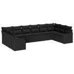 Ensemble de Canapé de Jardin 10 Pièces avec Coussins Noir en Rattan Synthétique