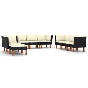 vidaXL Salon de jardin 9 Pièces avec coussins Résine tressée Noir