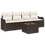 Ensemble de Canapés de Jardin 5 Pièces avec Coussins Marron Rattan Poly