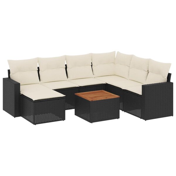 vidaXL Salon de jardin 8 Pièces avec coussins noir résine tressée