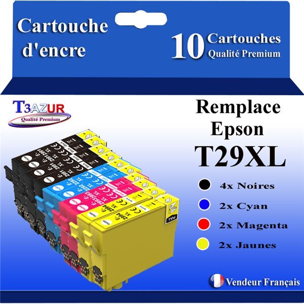 T3AZUR - 10x Cartouches compatibles avec Epson Expression Home XP-432  XP-435  XP-442  XP-445  XP-452  XP-455  T29XL
