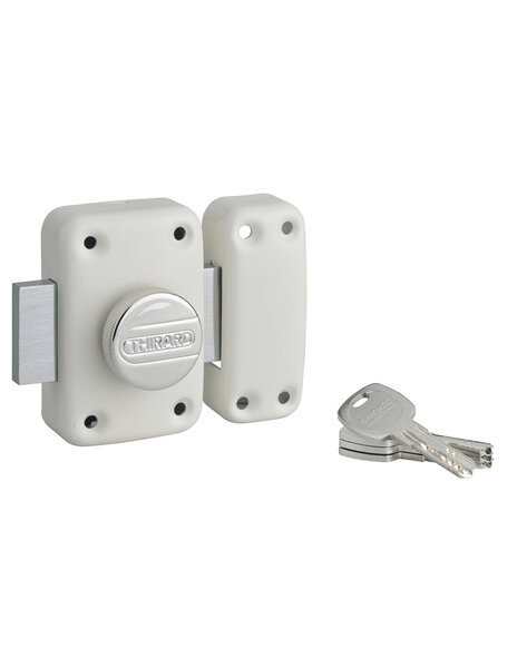 THIRARD - Verrou à bouton Transit 2 pour porte d'entrée  cylindre 40mm  4 clés  époxy blanc