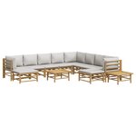 Salon de jardin meuble d'extérieur ensemble de mobilier 12 pièces avec coussins gris clair bambou 02_0015585