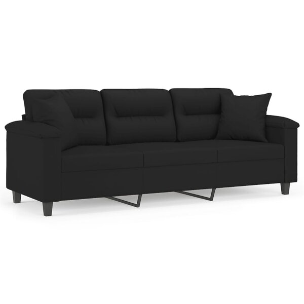 vidaXL Canapé 3 places avec oreillers noir 180 cm tissu microfibre