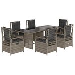 vidaXL Ensemble à manger de jardin et coussins 7 Pièces gris rotin