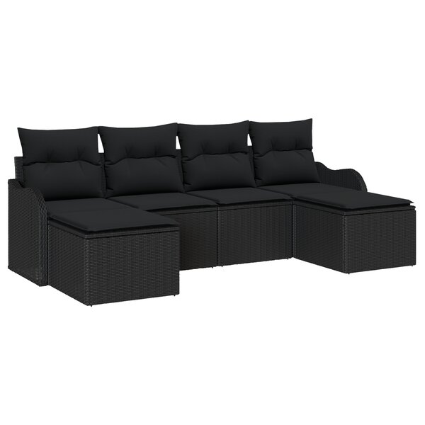Set de canapé jardin vidaXL 6 pièces avec coussins rotin poly noir