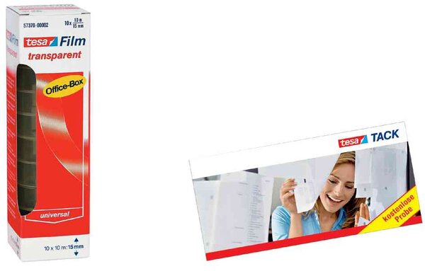 lot de 10 rouleaux de ruban adhésif, transparent, 15 mm x 66 m TESA