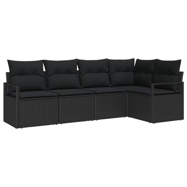 Ensemble de canapé de jardin 5 pièces avec coussins Noir Rotin Poly