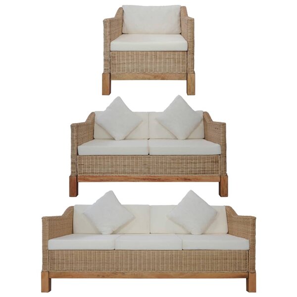 vidaXL Ensemble de canapés 3 Pièces avec coussins Rotin naturel