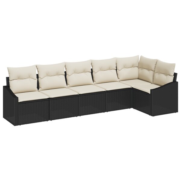 vidaXL Ensemble de Salle à Manger de Jardin en 6 Pièces avec Coussins Noir Poly Rattan