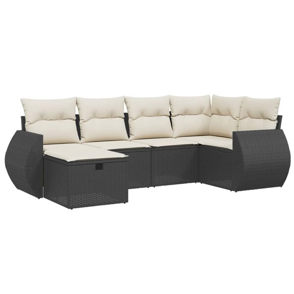 vidaXL Salon de jardin 6 Pièces avec coussins noir résine tressée
