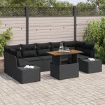 vidaXL Set de salle à manger de jardin 8 pièces avec coussins en poly rattan noir et acacia