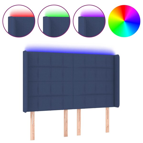 vidaXL Tête de lit à LED Bleu 147x16x118/128 cm Tissu