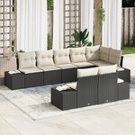 vidaXL Ensemble de Canapés de Jardin 8 Pièces avec Coussins Noir Poly Rattan