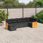 vidaXL Salon de jardin 7 Pièces avec coussins noir résine tressée