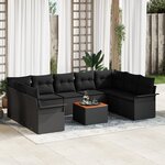 Ensemble de canapé de jardin de 10 pièces avec coussins en poly rattan noir