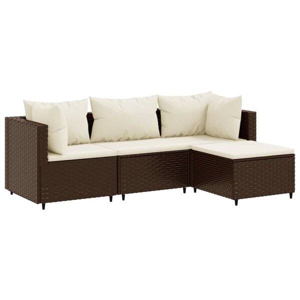 vidaXL Salon de jardin 4 Pièces avec coussins Marron Résine tressée