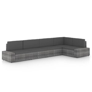 vidaXL Salon de jardin 5 Pièces avec coussins Gris Résine tressée