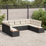 vidaXL Ensemble de canapé de jardin 9 pièces avec coussins Noir Poly Rattan Acacia