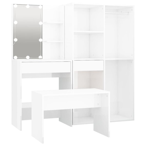 vidaXL Ensemble de coiffeuse avec LED Blanc brillant Bois d'ingénierie