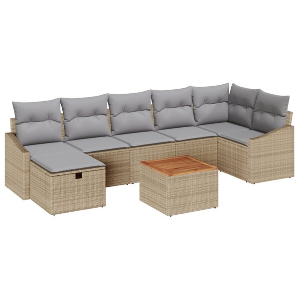 vidaXL Ensemble de Canapés de Jardin 8 Pièces avec Coussins Beige Poly Rattan