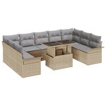 Ensemble de canapé de jardin vidaXL 10 pièces avec coussins en beige Poly Rattan