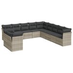 vidaXL Salon de jardin 11 Pièces avec coussins gris clair résine tressée