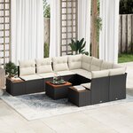 vidaXL Ensemble de canapé de jardin de 9 pièces avec coussins noir poly rattan acacia