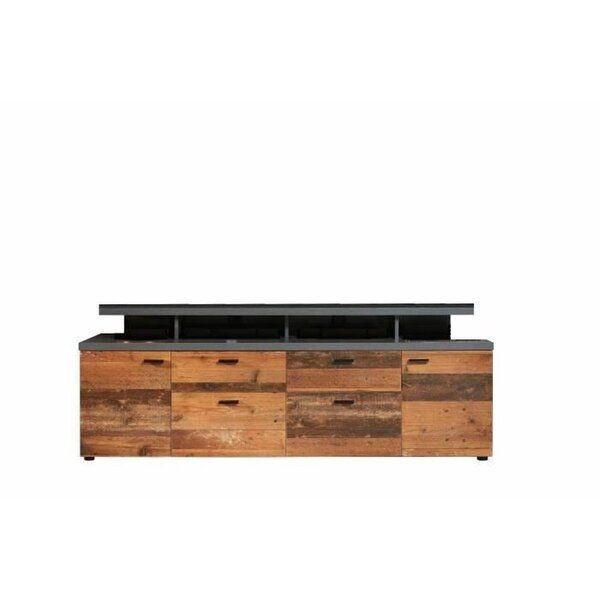 Meuble TV MOOD 2 portes et 2 tiroirs - Mélaminé bois vieilli et gris mat - 180 x 47 x 66 cm
