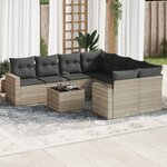 vidaXL Salon de jardin 9 Pièces avec coussins gris clair résine tressée