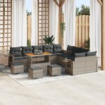 Ensemble de Canapés de Jardin 14 Pièces avec Coussins Gris Poly Rattan Acacia