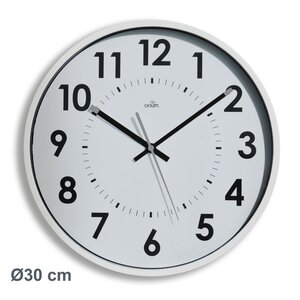 Horloge murale silencieuse à quartz, diamètre 30cm - Blanc