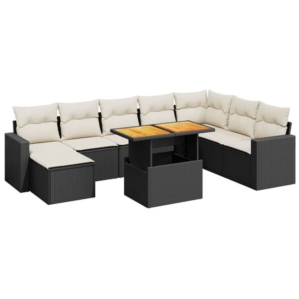 vidaXL Salon de jardin 9 Pièces avec coussins noir résine tressée