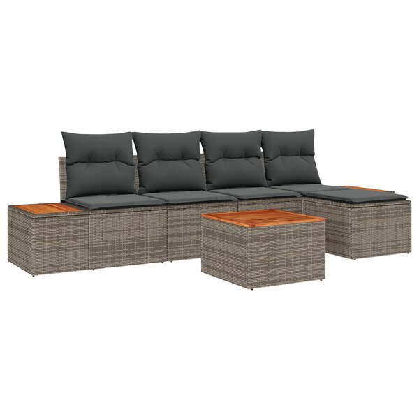 vidaXL Ensemble de canapé de jardin 6 pièces avec coussins gris poly rotin acacia