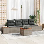 Ensemble de Canapés de Jardin de 5 Pièces avec Coussins Gris en Poly Rotin Acacia