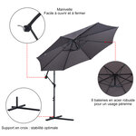 Parasol déporté octogonal inclinable manivelle pied acier Ø 3 x 2 5H m gris