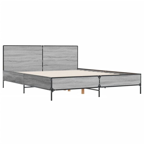 vidaXL Cadre de lit sonoma gris 135x190 cm bois d'ingénierie et métal
