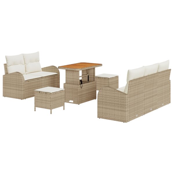 Ensemble de Canapés de Jardin 8 Pièces avec Coussins Beige Poly Rattan Acacia