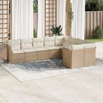 vidaXL Salon de jardin avec coussins 9 Pièces beige résine tressée