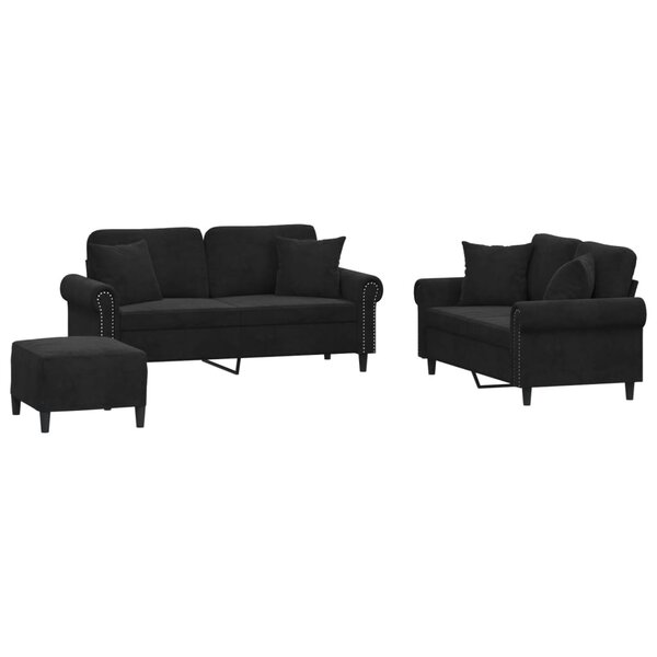 vidaXL Ensemble de canapés 3 Pièces avec coussins noir velours