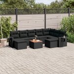 vidaXL Salon de jardin 10 Pièces avec coussins noir résine tressée