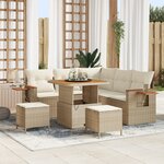 Ensemble de canapé jardin 8 pièces avec coussins beige en poly rotin et acacia