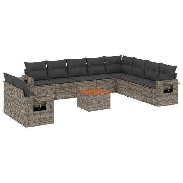 vidaXL Salon de jardin 11 Pièces avec coussins gris résine tressée