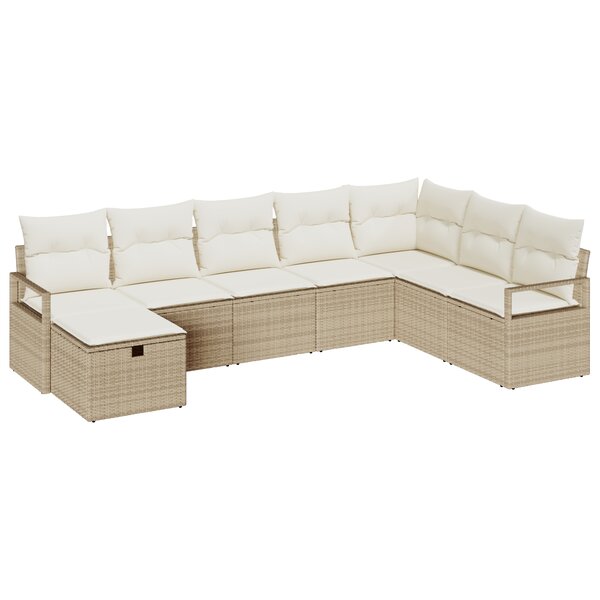 Ensemble de canapé de jardin 8 pièces vidaXL avec coussins en poly rattan beige